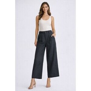 Madewell The Harlow Wide Leg Pant Womens 8 Black Linen Blend Pleated High Rise